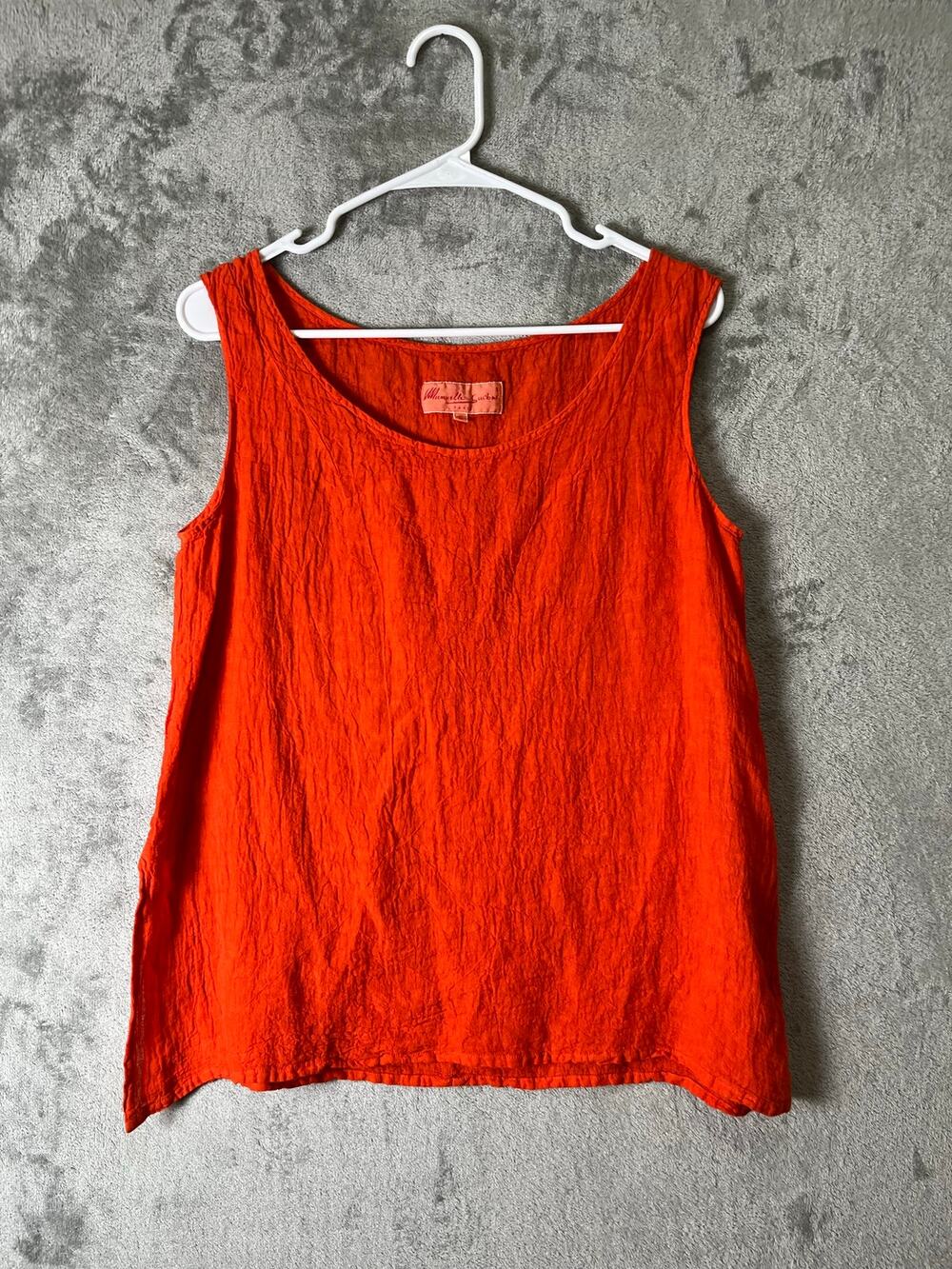Manuelle Guibal 100% Linen Crinkle Sleeveless Tank Top Orange Relaxed Large